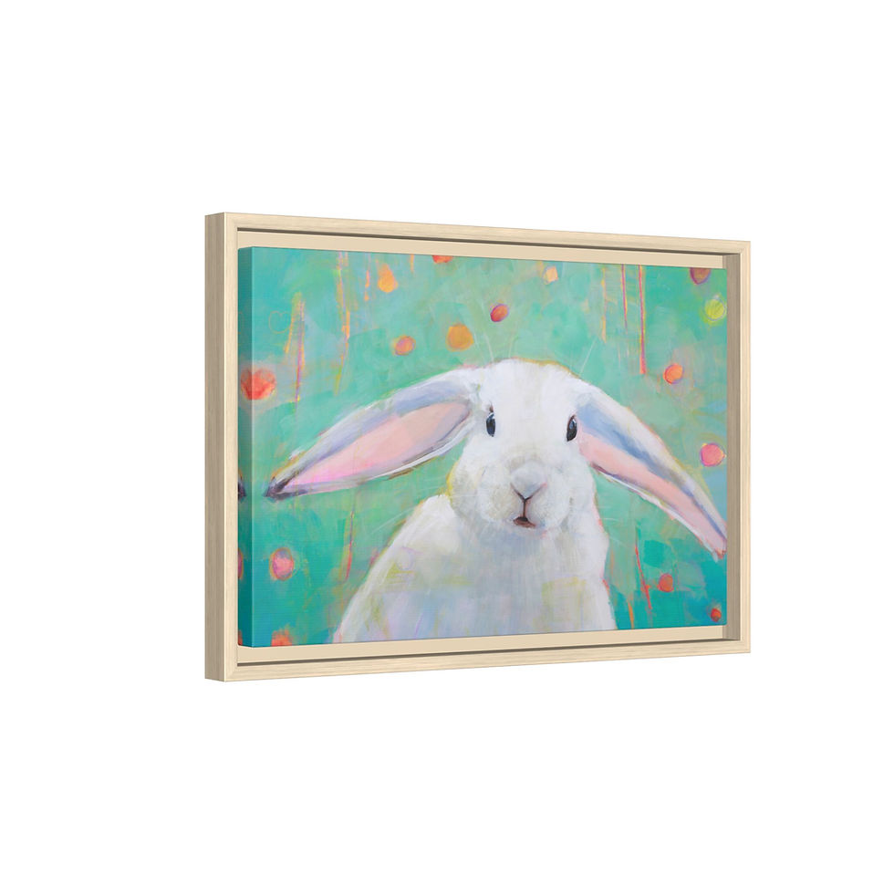 Thumbnail: Framed Bunny Canvas Art — Pastel and White Rabbit Wall Decor