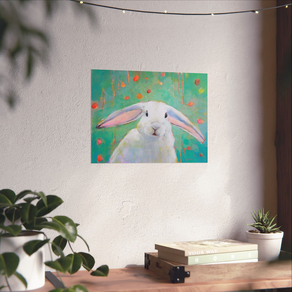 Thumbnail: Bunny Art Poster — Pastel White Rabbit Matte Horizontal Print