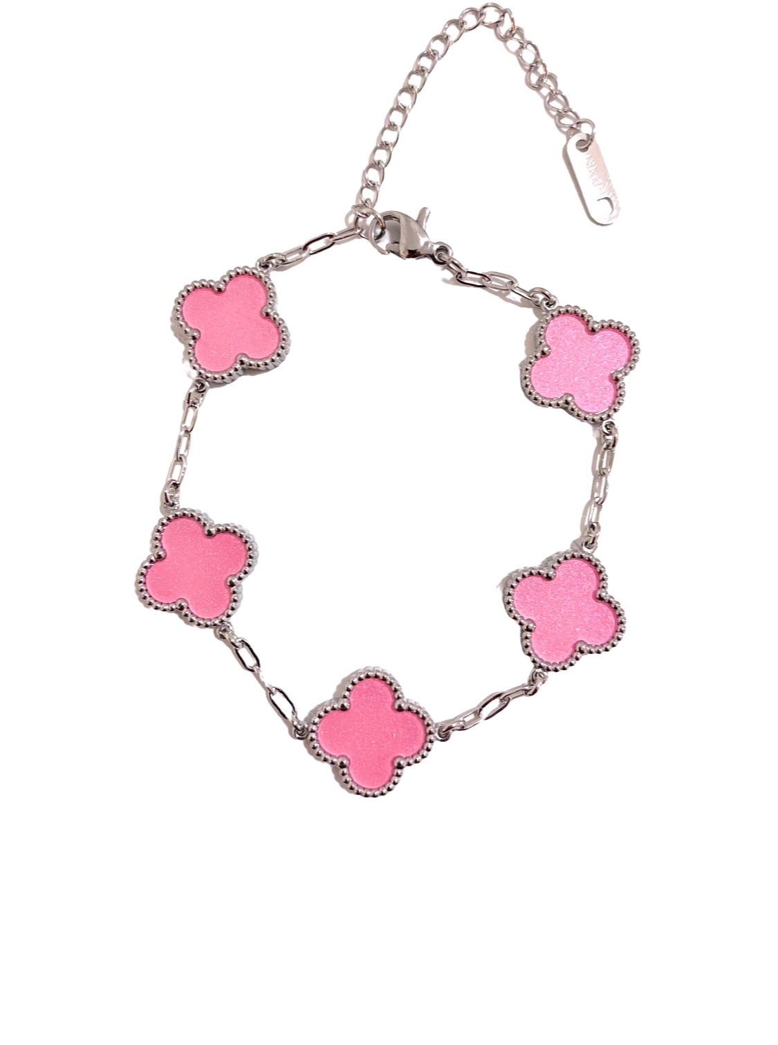 צמיד תלתן כסוף בשילוב ורוד