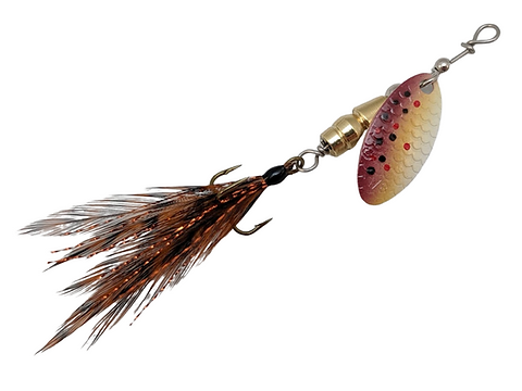 brown trout spinning lures Dynamic HD Lure passing through the blade itself Signature Series -Feathered Brown Trout