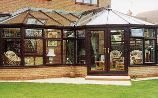 P Shape Brown uPVC Conservatory