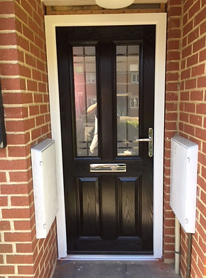 Black composite front entrance door