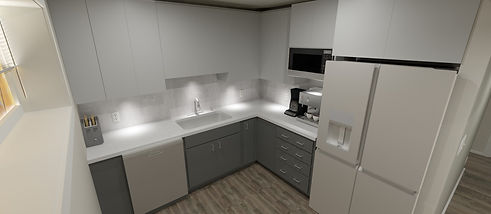 Just Basements 3D rendering of kitchenette