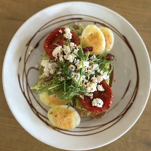 Avocado, eggs and feta bruschetta