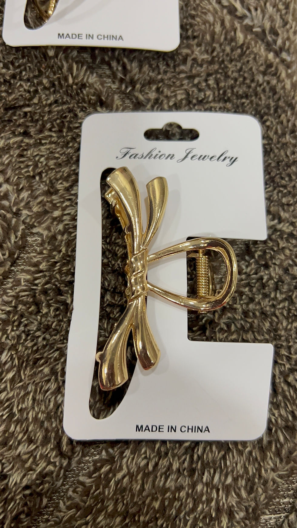 Abstract Gold Metal Hair Claw, Fashion Jewelry, MADE IN CHINA, packaged.