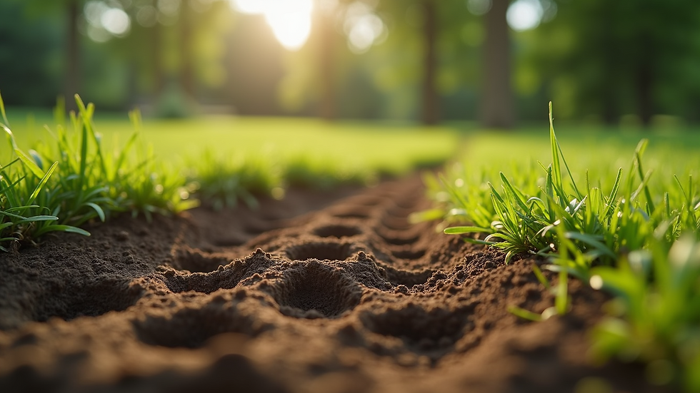 Close-up view of aeration holes in Madison lawn soil