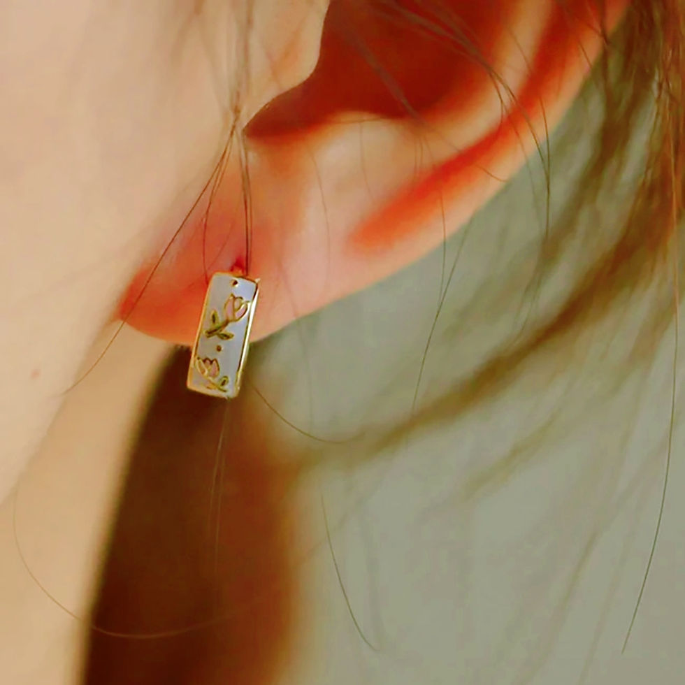 Thumbnail: Enamel Tulip Floral Hoop Earrings