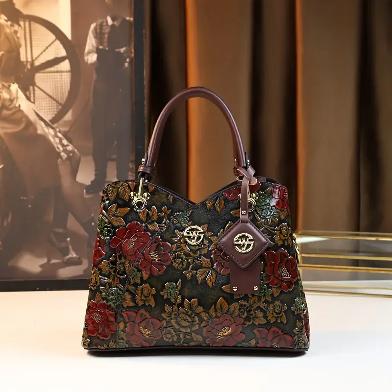 Thumbnail: Luxury Vintage Floral PU Leather Handbag
