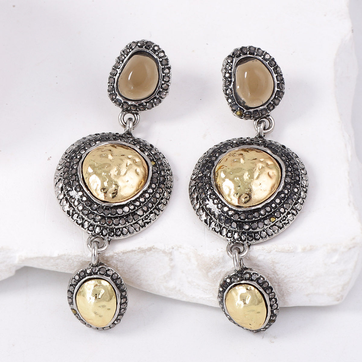 Vintage Layered Oval Drop Earrings