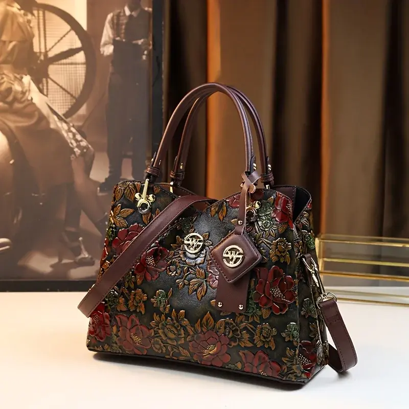 Luxury Vintage Floral PU Leather Handbag