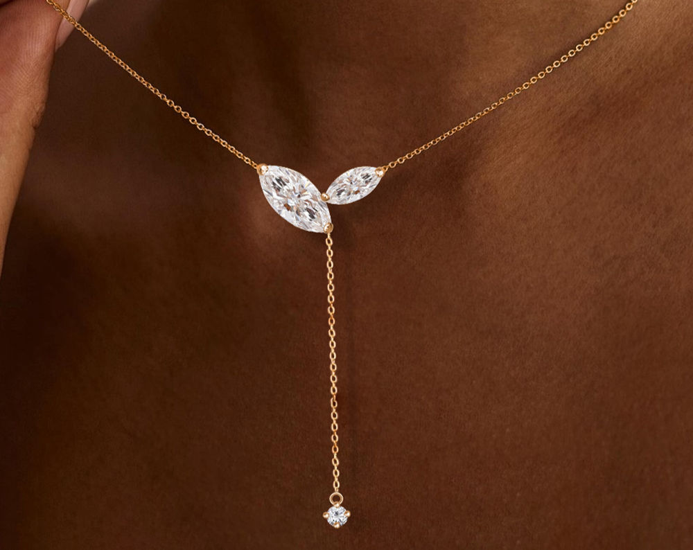Marquise Cut Moissanite Lariat Necklace