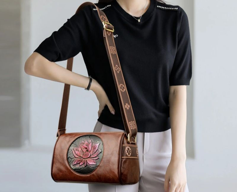 Thumbnail: Floral PU Leather Shoulder & Crossbody Bag
