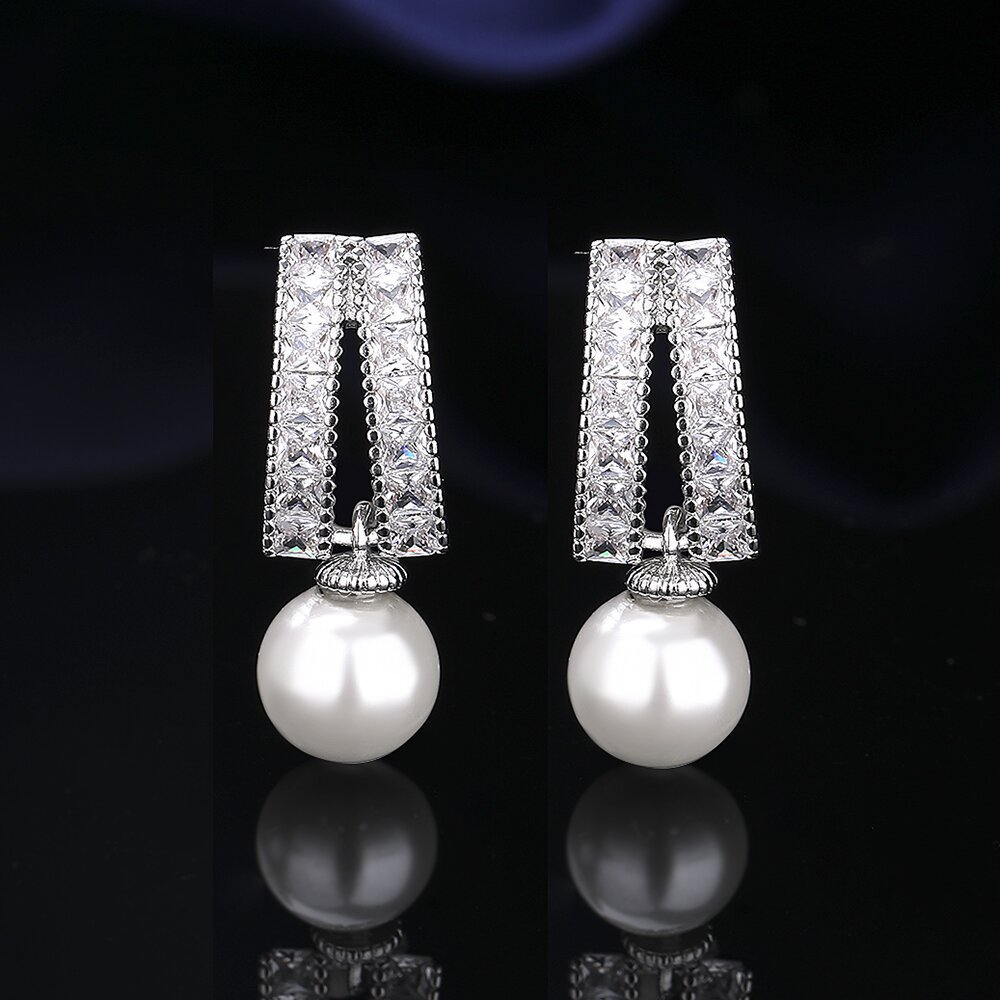 Sterling Silver Pearl Tassel Jewellery Set – Zircon Necklace & Earrings