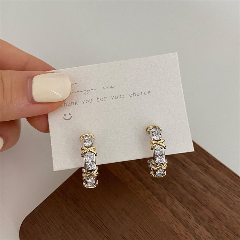 Vintage Cross Zircon Stud Earrings