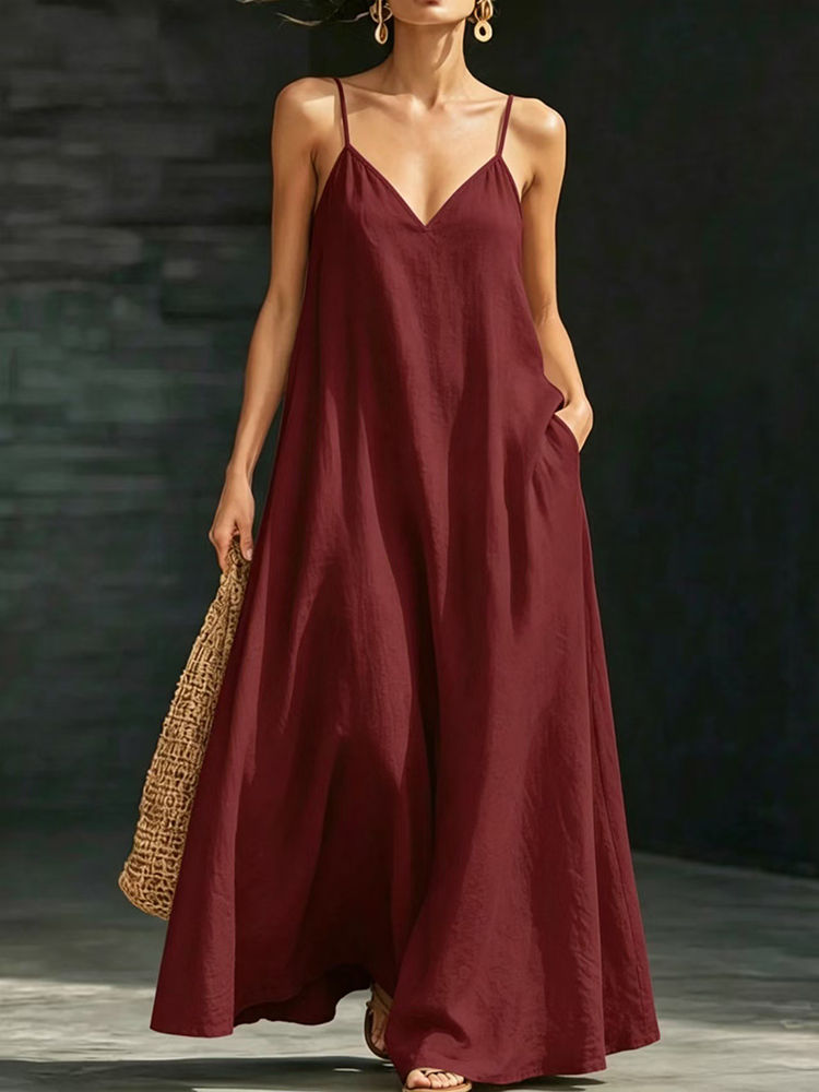 Thumbnail: Elegant Linen-Style Spaghetti Strap Maxi Dress