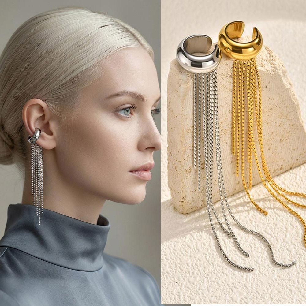 Gold Tassel Non-Piercing Ear Cuff Earrings