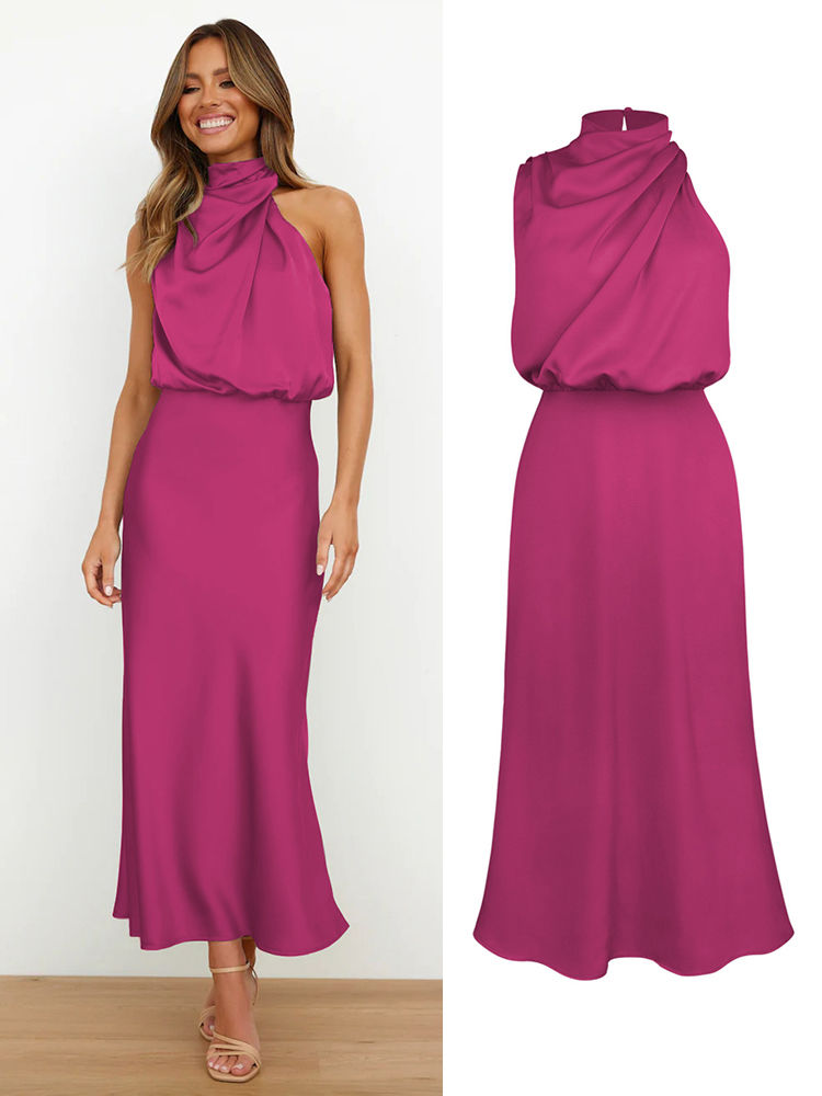 Thumbnail: Satin Asymmetrical Maxi Dress