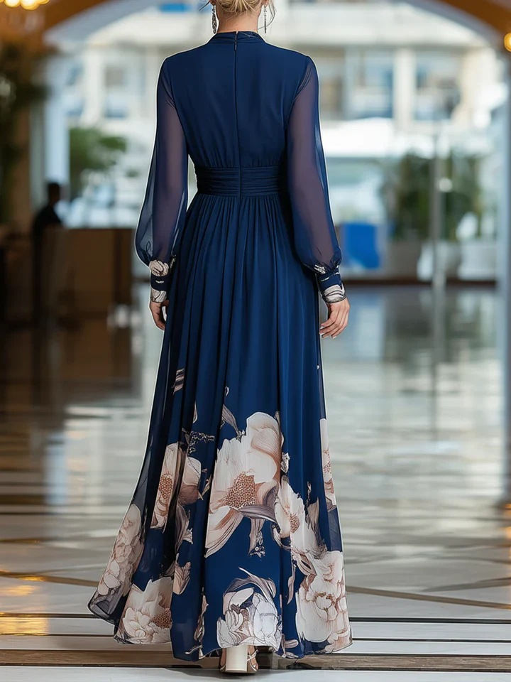 Thumbnail: Floral V-Neck Maxi Dress with Long Sleeves