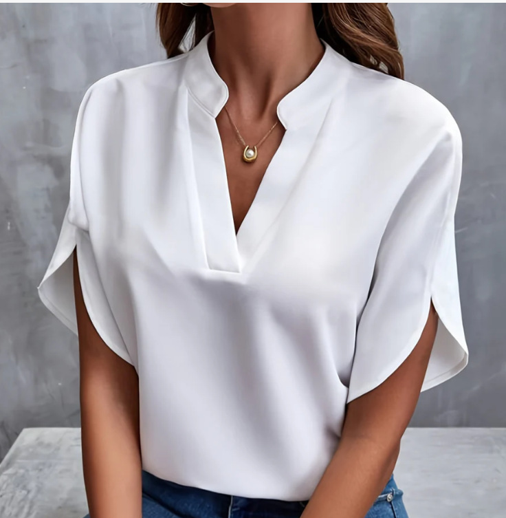 Elegant V-Neck Short Sleeve Blouse