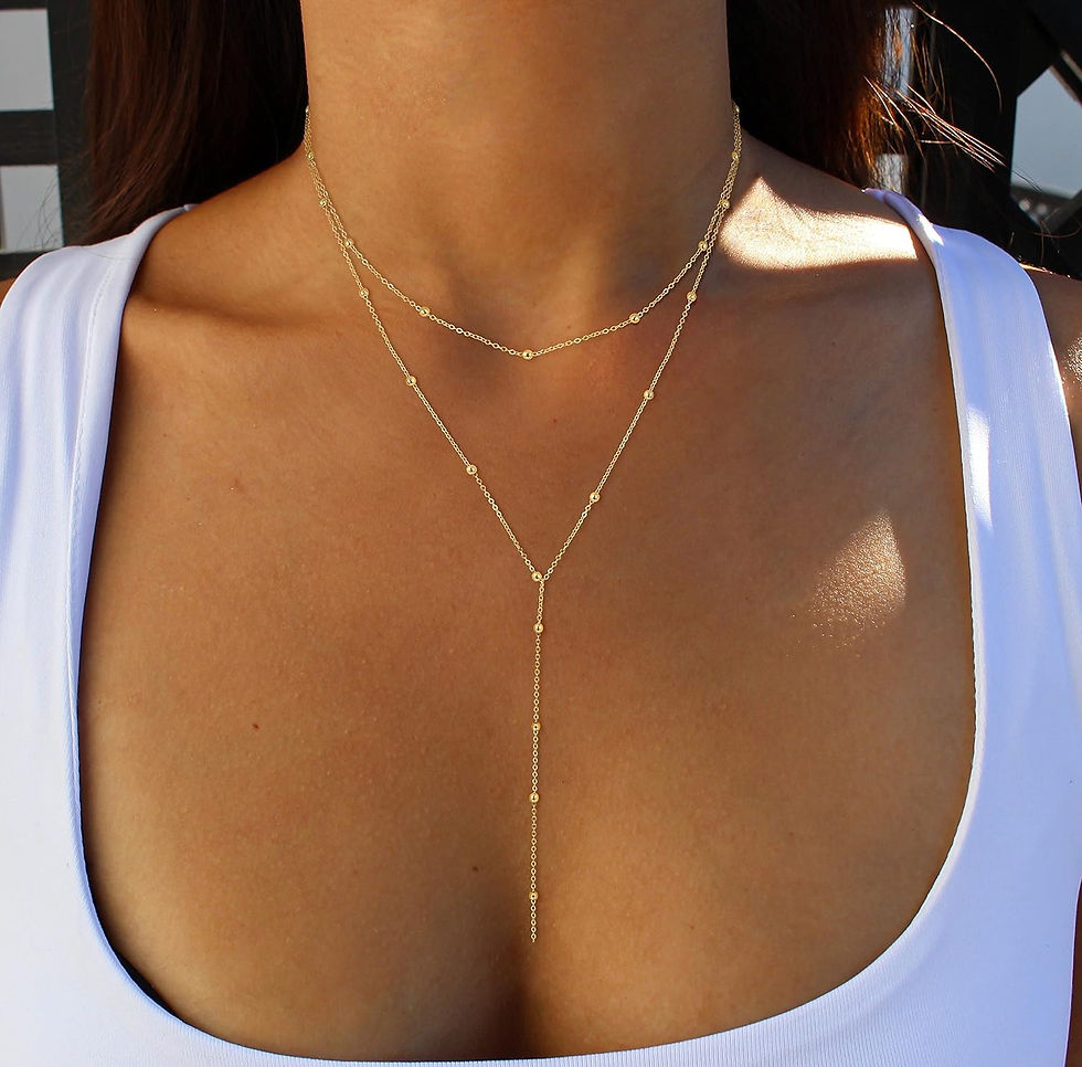 Thumbnail: Gold Plated Y Pendant Layered Necklace
