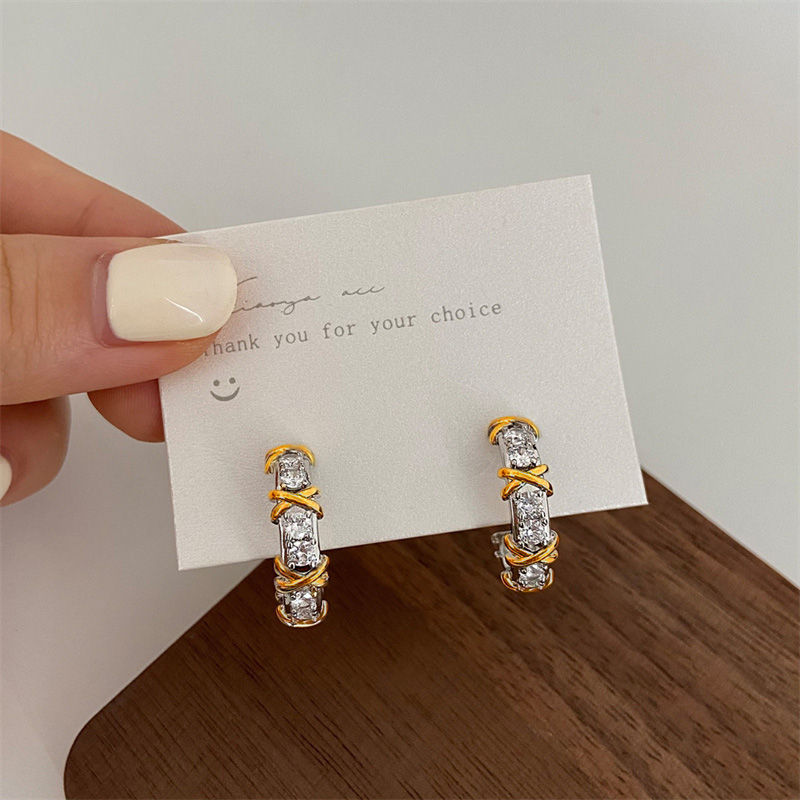 Thumbnail: Vintage Cross Zircon Stud Earrings