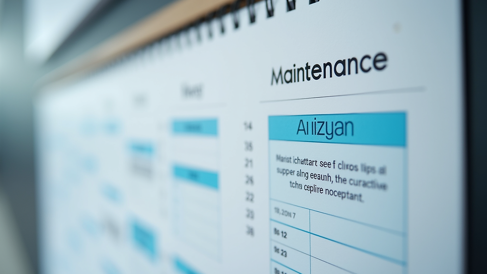 Close-up view of a calendar with scheduled maintenance tasks and notes