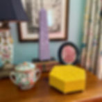 A couple of pieces from my first limited edition collection of wax seal pieces: an obelisk in lavender and a hexagonal box in mustard yellow.