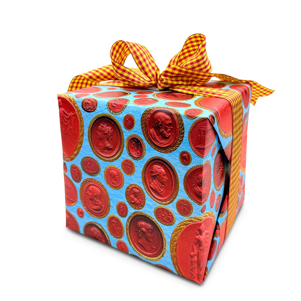 Thumbnail: Sulphur Intaglios on Aqua patterned paper gift wrap by Parvum Opus