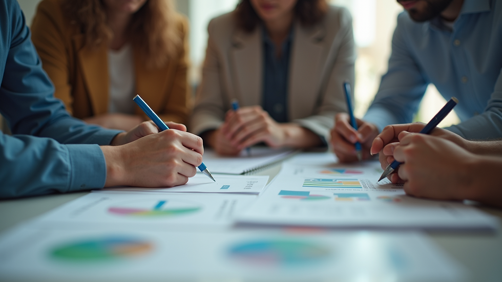 Close-up view of a digital marketing team brainstorming content ideas