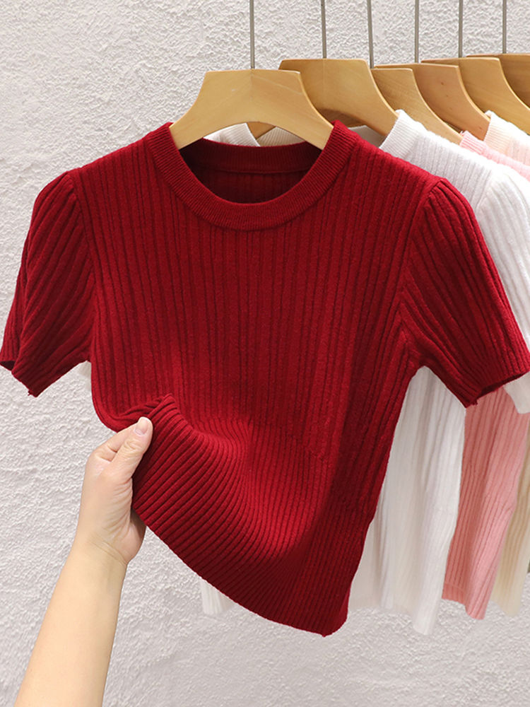 Thumbnail: 2026 Summer T shirts for Women Casual Female Korean Knit Streetwear Tees Basic S