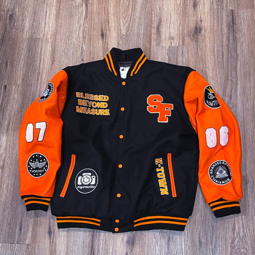 Black/Orange Sumtinfly Varsity Jacket | Sumtinfly Inc.