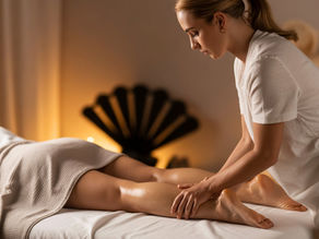 A woman lying on a massage table receiving Bowen Therapy treatment from a trained practitioner