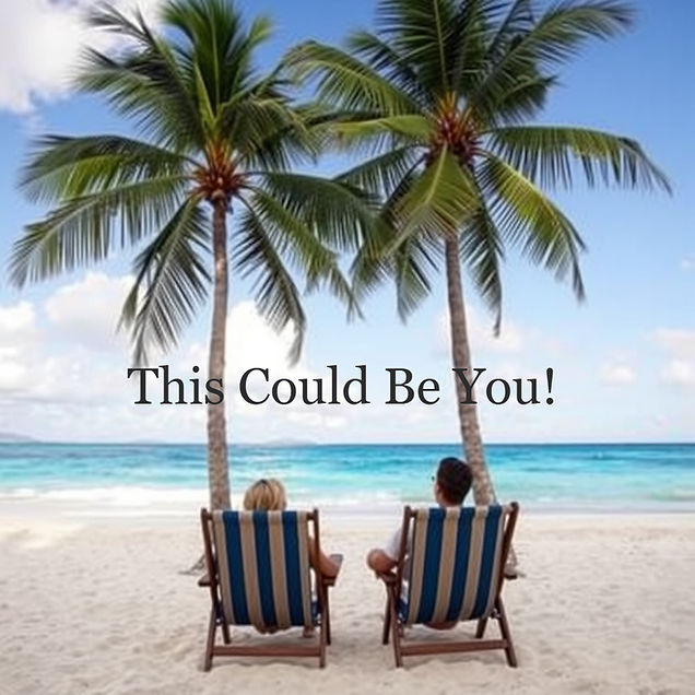 A couple in beach chairs on a beautiful beach under a couple palm trees.jpg