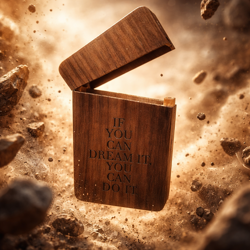 Porte-cartes en bois gravé 'If you can dream it you can do it'