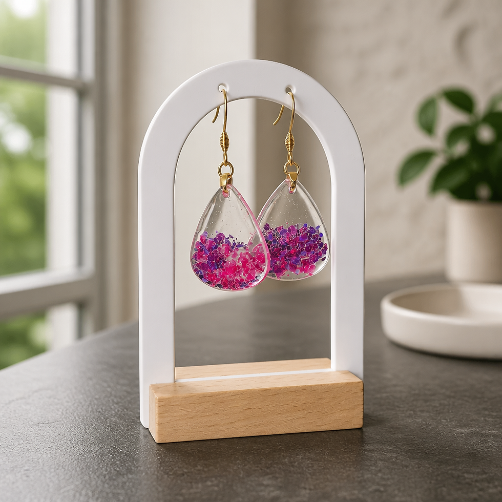 Boucles d'oreilles en résine transparente et paillettes roses/depuis theoz.be