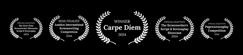 The laurels of official selections in festivals, with the winner laurel for carpe diem in the middle