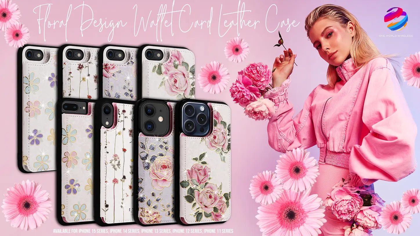 Floral Design Wallet Card Leather Case