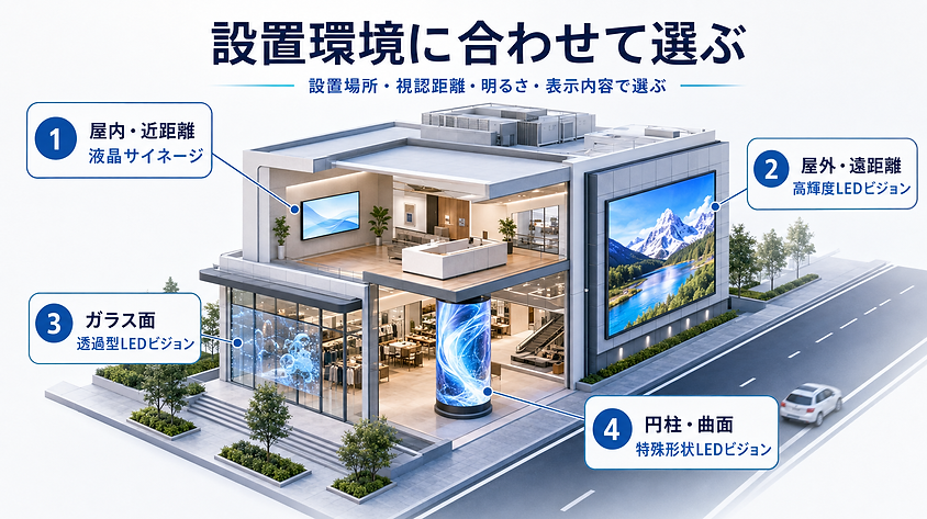 屋内用・屋外用・透過型など設置環境別のLEDビジョン・デジタルサイネージ led-signage-one-stop-sales