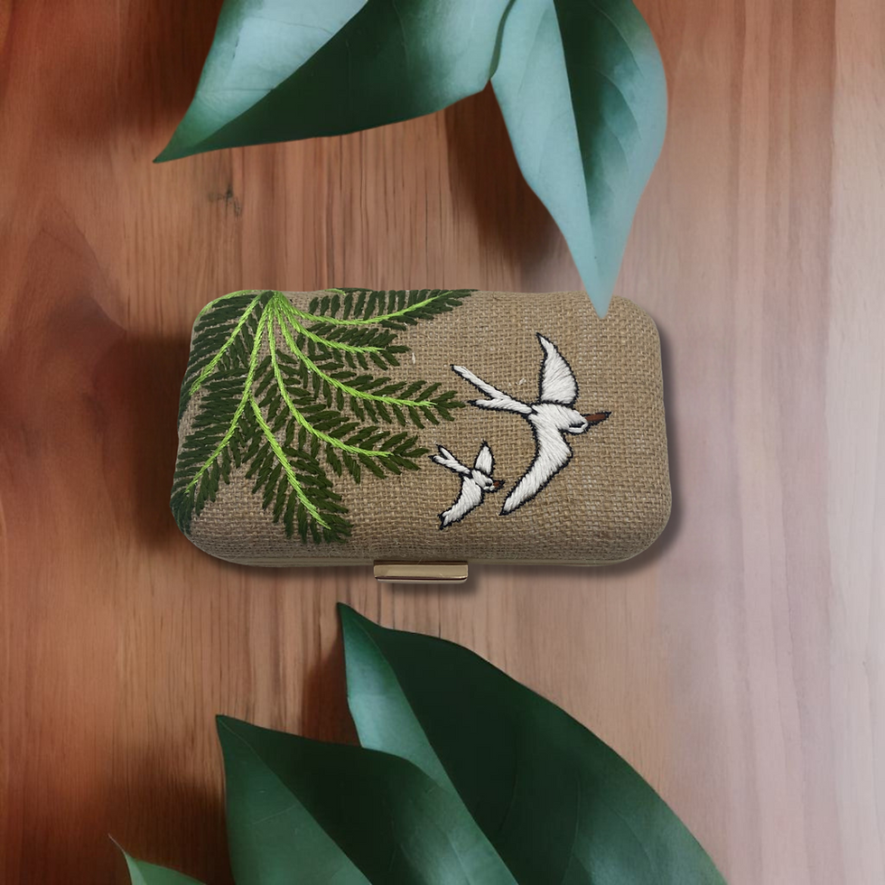 Burlap Clutch - Bermuda Longtail Hand Embroidered