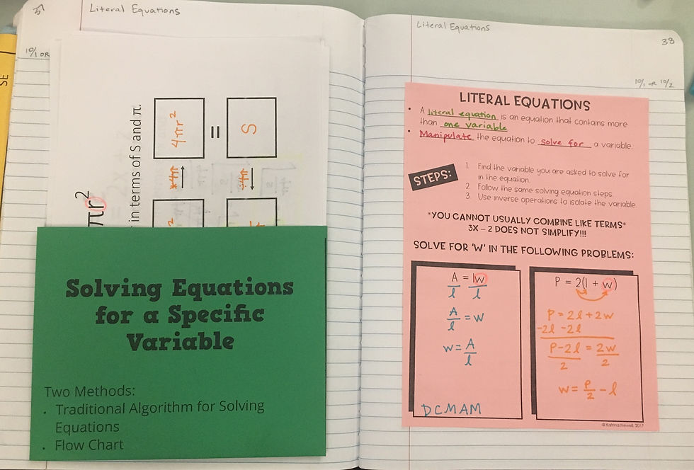 Literal Equations p.37-38 Overview