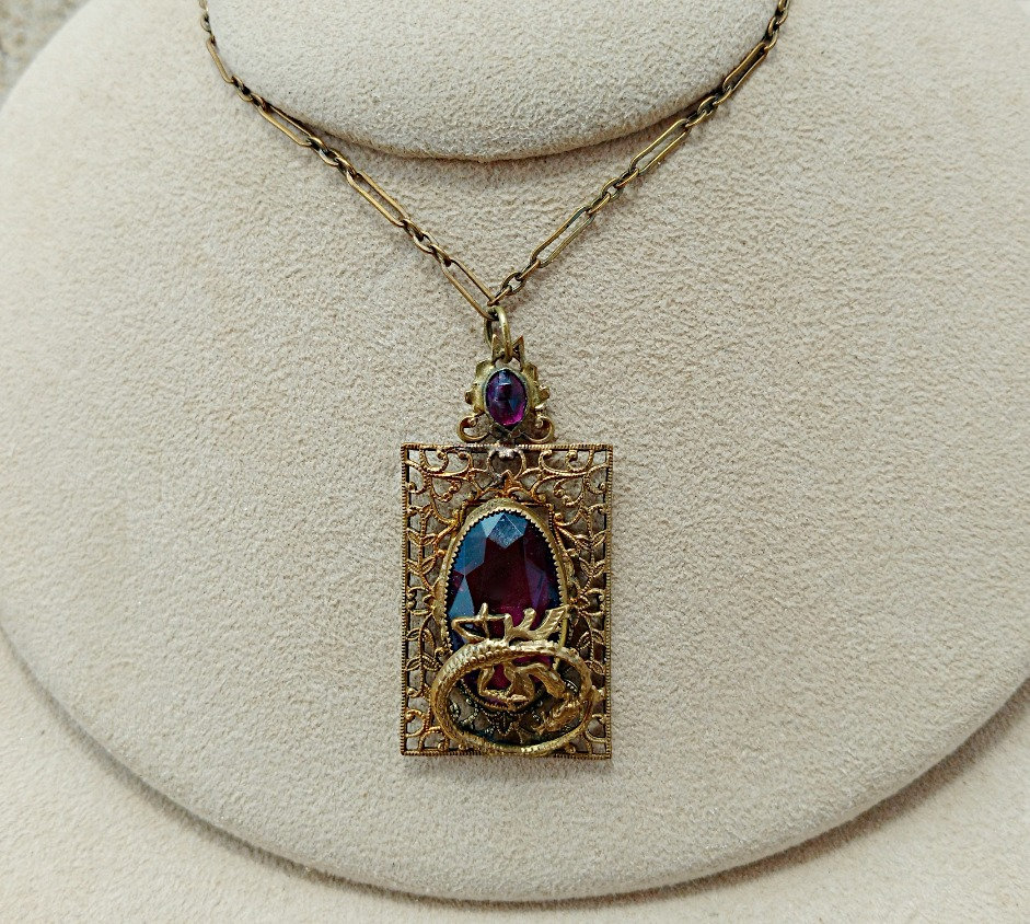 Victorian Antique Brass Serpent Pendant 