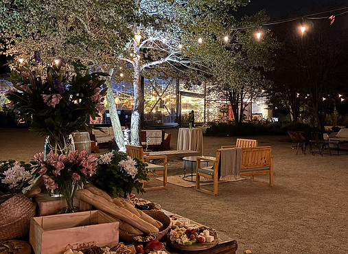 Jardines exteriores iluminados incluidos en arboleda