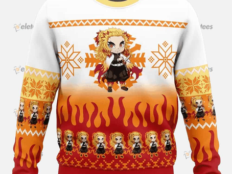 Sweatshirt Chibi Christmas Kyojuro Rengoku Demon Slayer Ugly Christmas Sweater