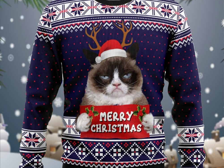 Grumpy Cat Merry Christmas Xmas Santa Hat Ugly Christmas Sweater