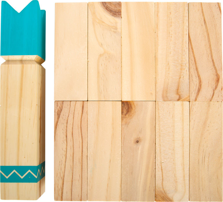 Miniature : détails kubbs en bois naturel avec roi peint bleu jeu viking