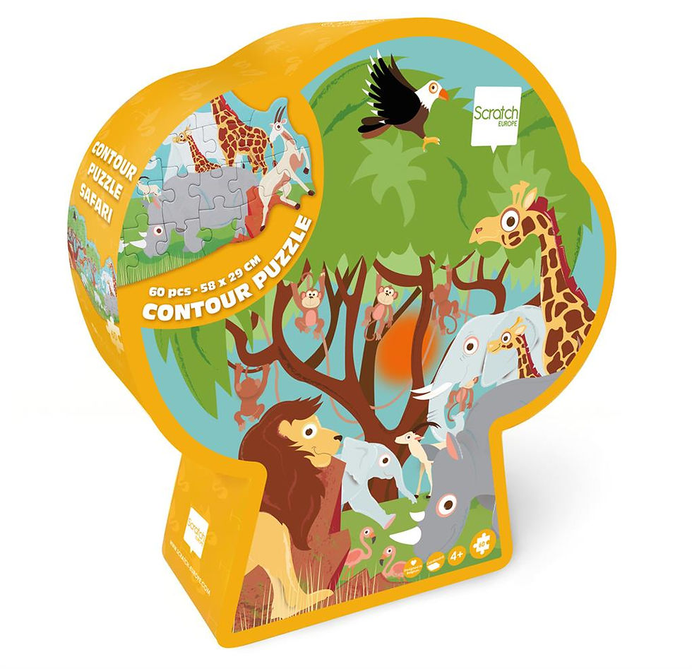 Miniature : Boîte du puzzle contour Safari 60 pièces Scratch avec illustraton d’animaux de la savane