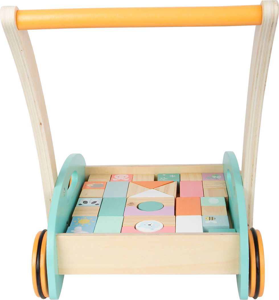 Miniature : Chariot de marche en bois avec poignée orange ergonomique