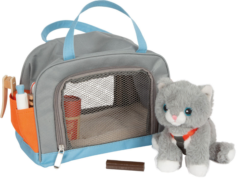 Miniature : Chat en peluche dans sac de transport vétérinaire