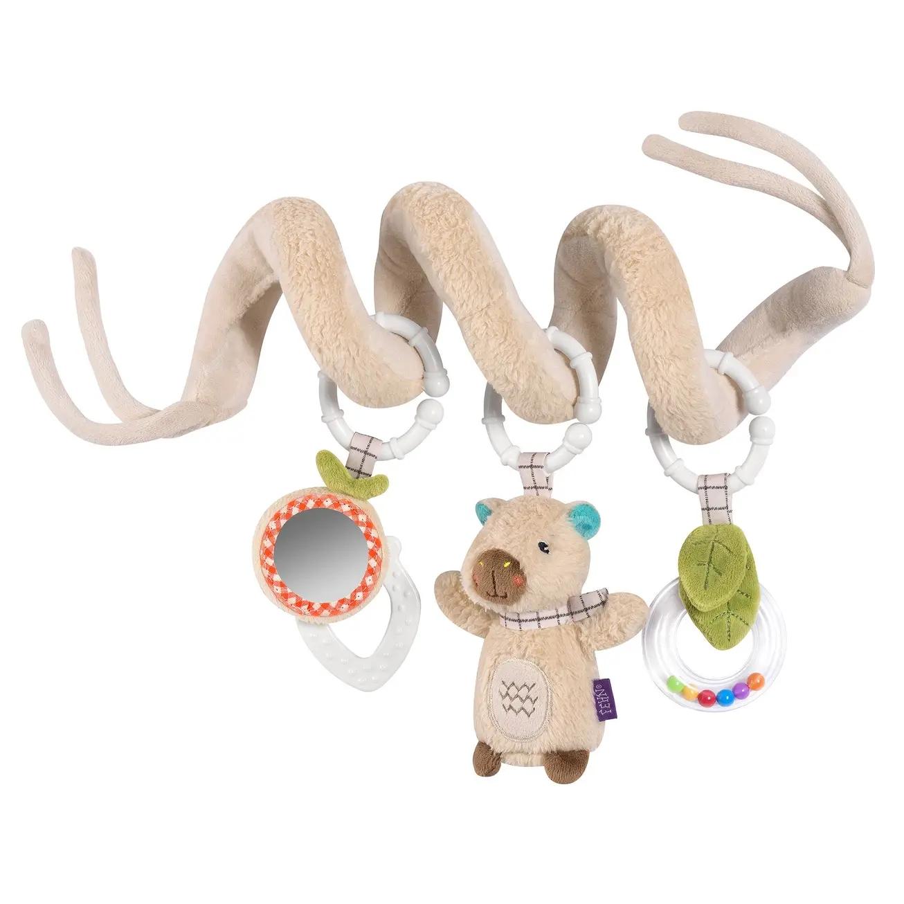 Spirale d'activités Capybara Fehn en peluche douce beige avec miroir, peluche et hochet