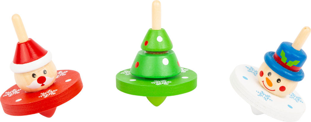 toupies de noël en bois, jouets en bois, jouets de léa, petits jouets noël